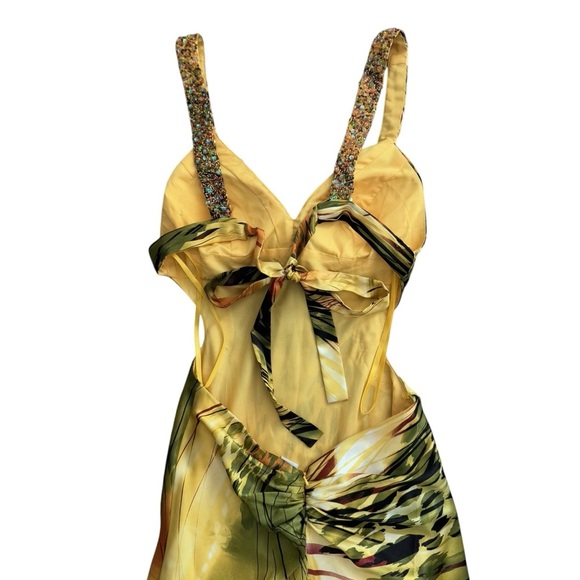 Faviana Couture Tropical Gown Size 2 Cutout Back Beaded Embellished Formal Prom - Picture 14 of 16